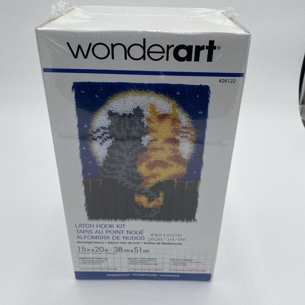 Wonderart Latch Hook Kit Cat Kitty 426122 Rug 15 x 20 Moon New